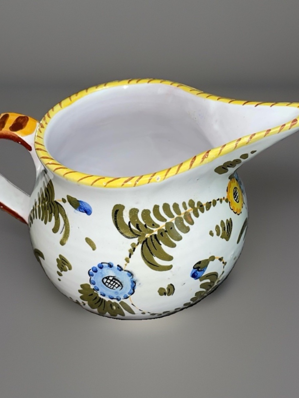 Vintage Italian Ceramic Pitcher Rooster Floral ~ Hand Painted~ Made In Italy